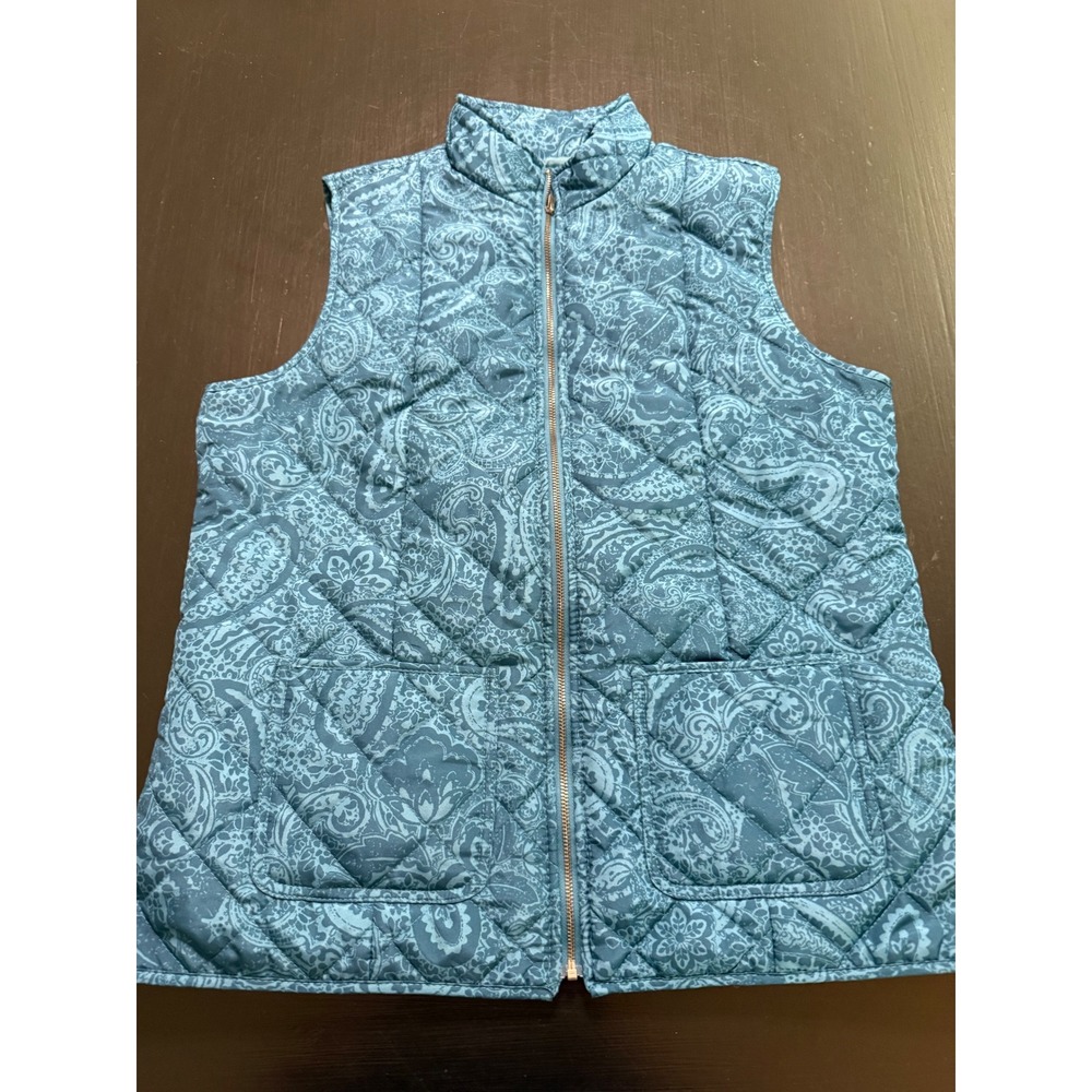 Erika Blue Paisley Quilted Vest Women Small Full Zip Mock Neck Pockets